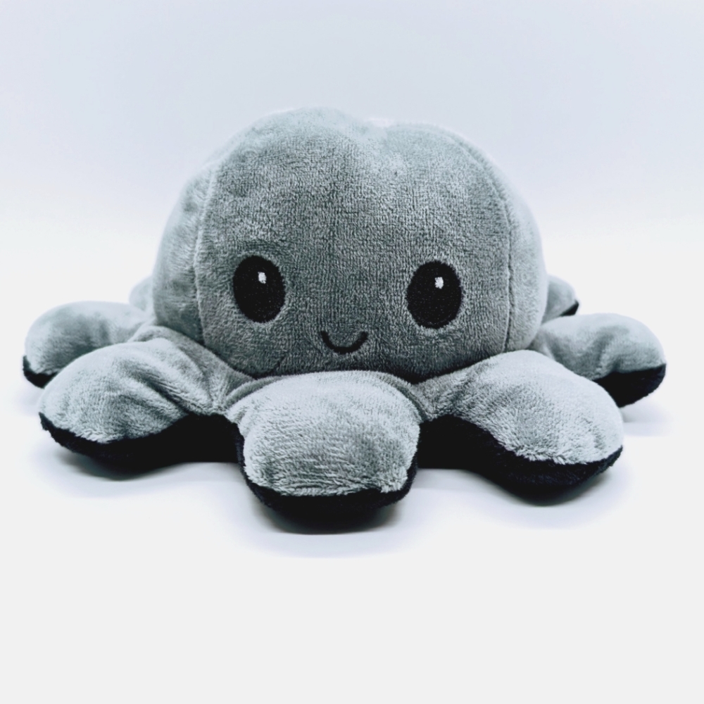 🔥 Plush Toy, Reversible Octopus Plushie | Happy, Mad | Black/Gray | 1 Piece🔥